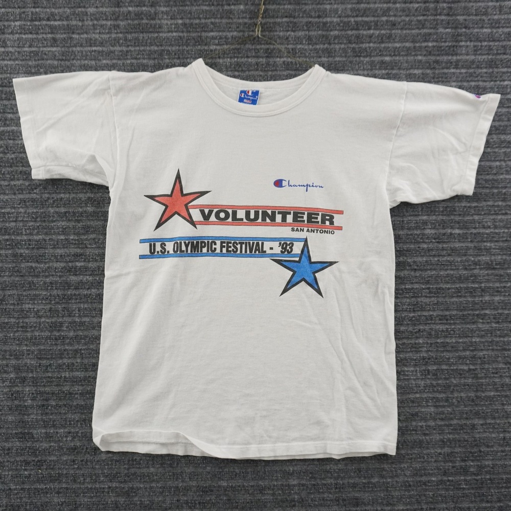 Vintage 90s Champion T-Shirt Mens Large White US Olympic Festival 93 Volunteer